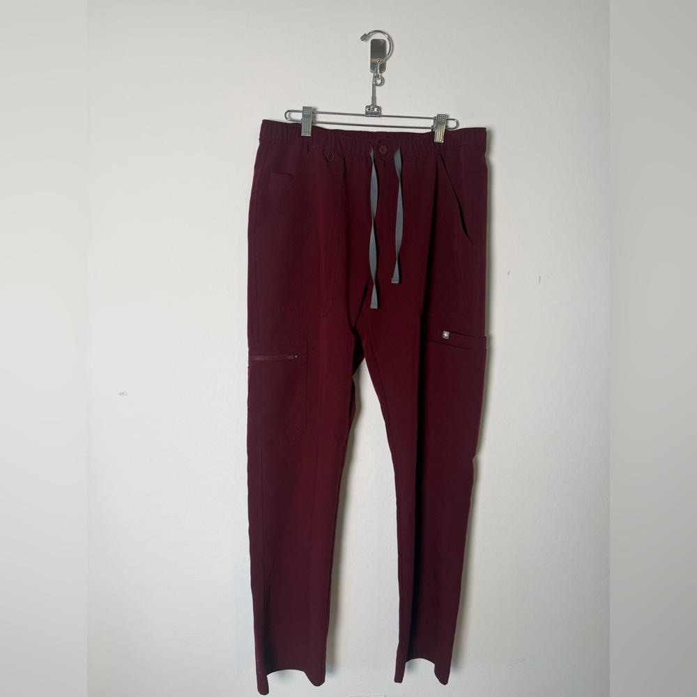 Figs Jogger Pants in Burgundy with Gray Drawstrings